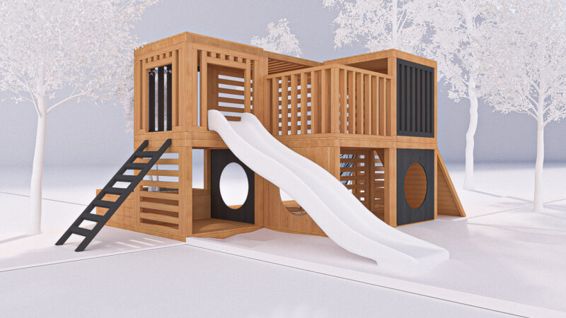 modułowy plac zabaw ze zjeżdżalnią wizualizacja