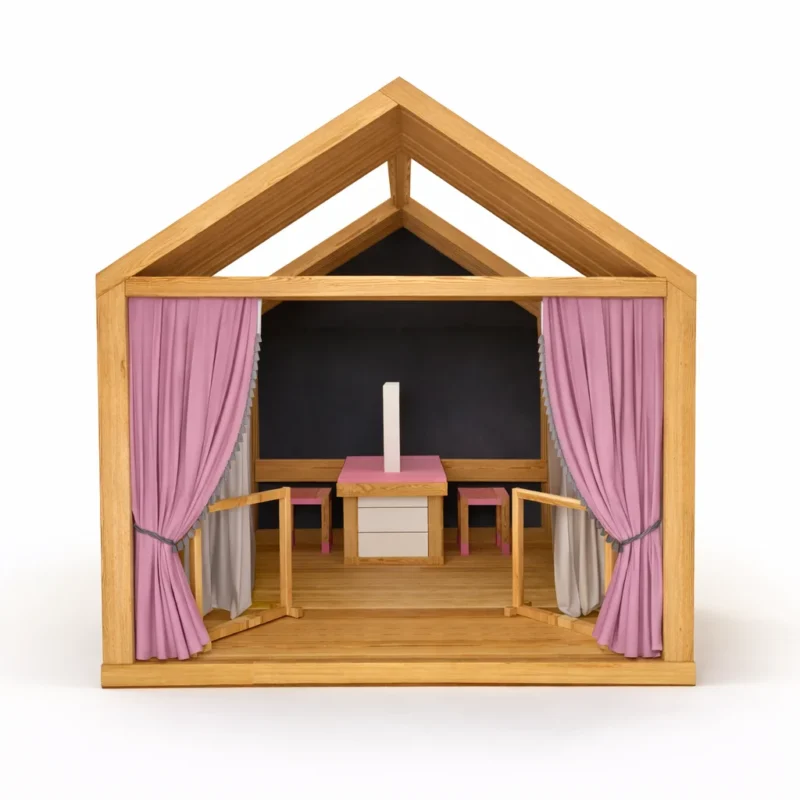Domek XXL „Teatr” – drewniana scena i garderoba dla dzieci | MODULAKI