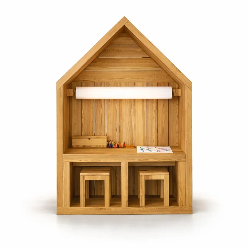 DREWNIANY MINI DOMEK TEMATYCZNY „MAŁY ARTYSTA” MODUŁ ŚCIENNY 120X180X35CM